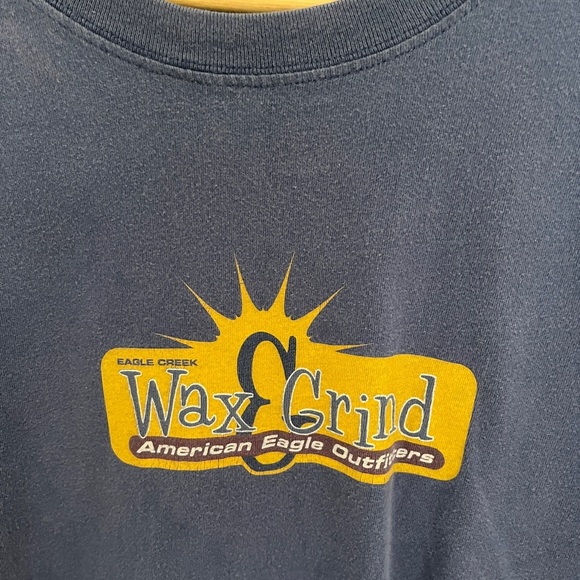 Y2K American Eagle Outfitters Wax & Grind Long Sleeve shirt blue and yellow - Picture 2 of 5